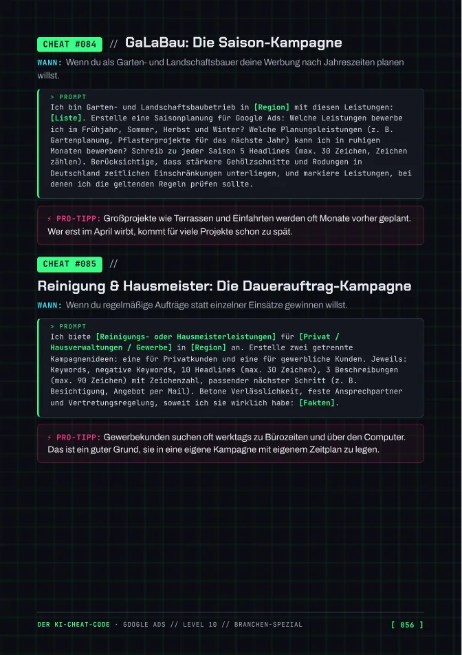 Seite 56: Branchen-Cheats für GaLaBau und Hausmeister